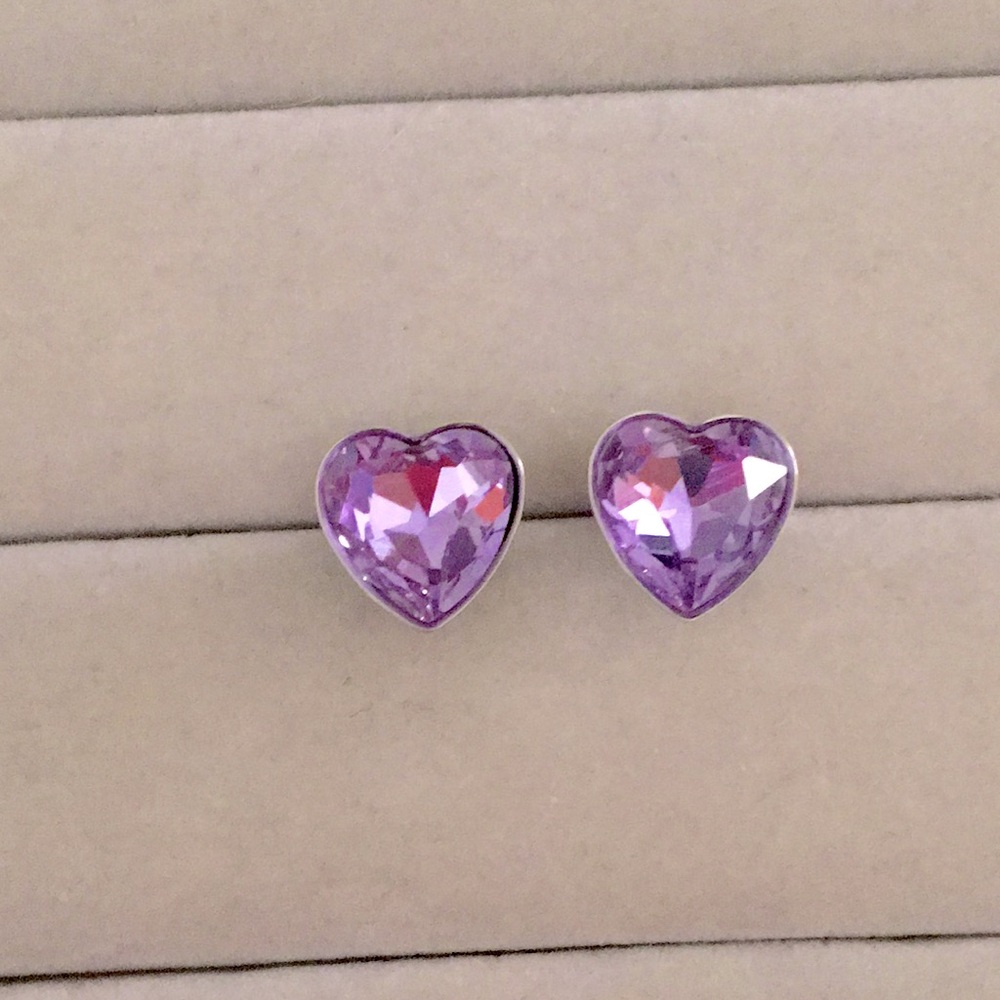 Violet Purple Crystal Heart Earrings - Picture 7 of 8